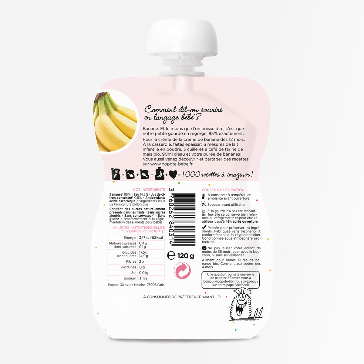 Popote -- Gourde compote banane bio - 120 g